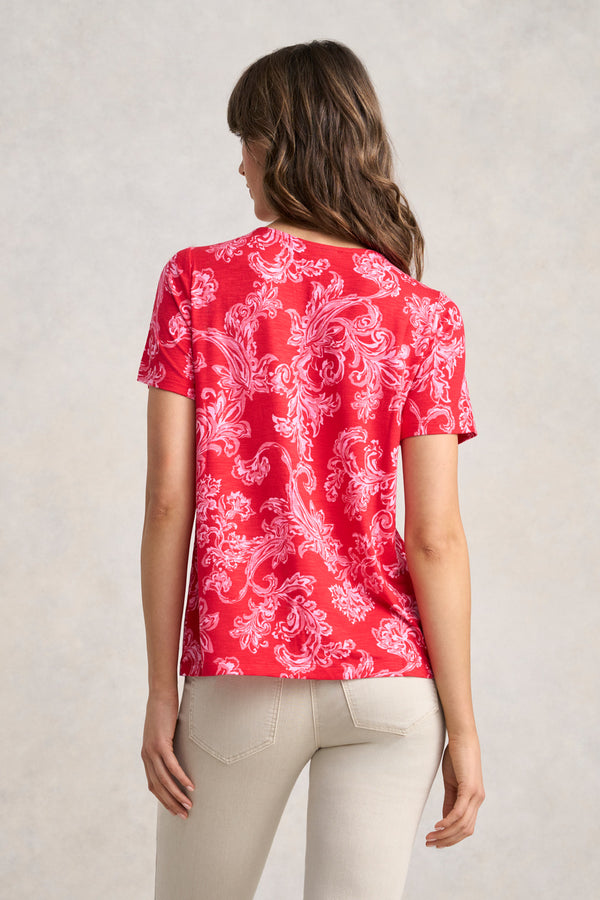 Notched Neck T-Shirt - Sunset Paisley Print