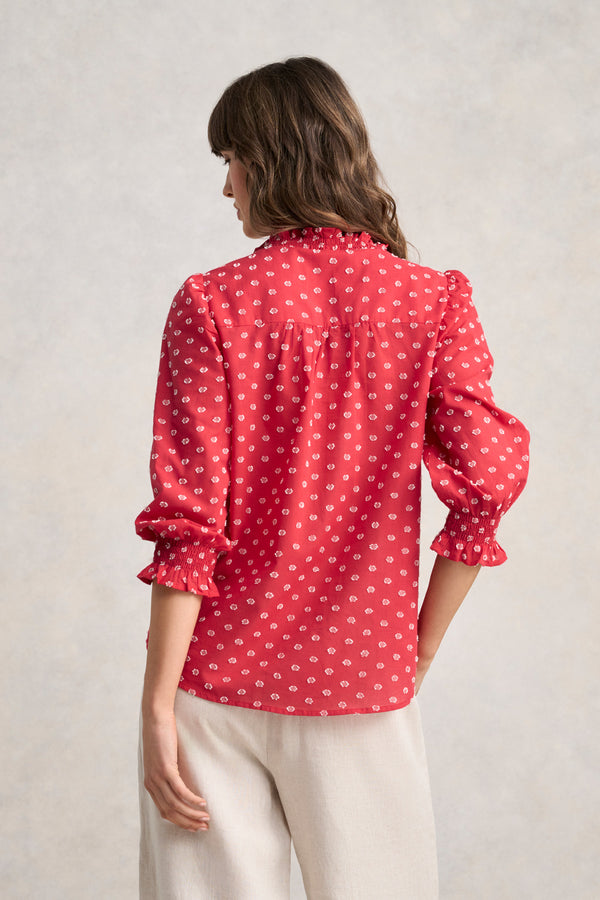 Ruffle Cotton Top - Poppy White Spot