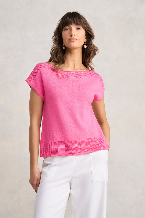 Crochet Trim Knit - Sunset Pink