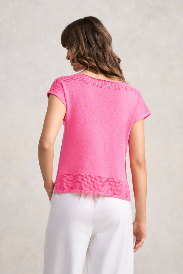 Crochet Trim Knit - Sunset Pink