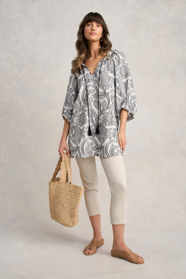 Beaded Cotton Kaftan - Paisley Jacquard