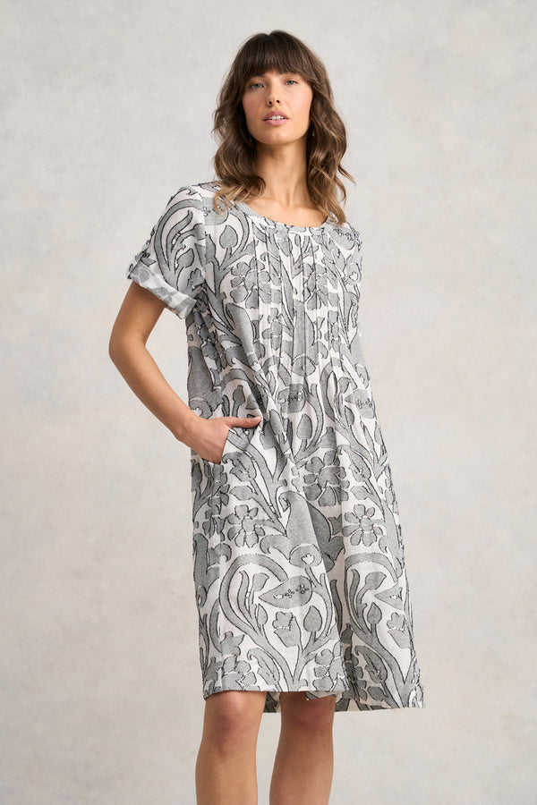 Cotton Pleat Front Dress - Paisley Jacquard