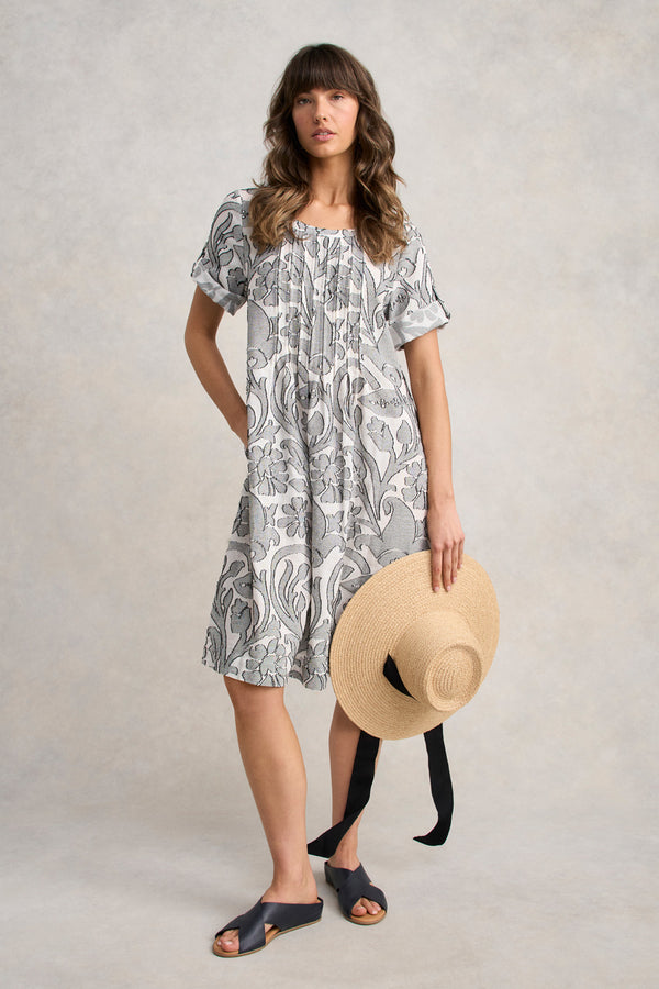 Cotton Pleat Front Dress - Paisley Jacquard