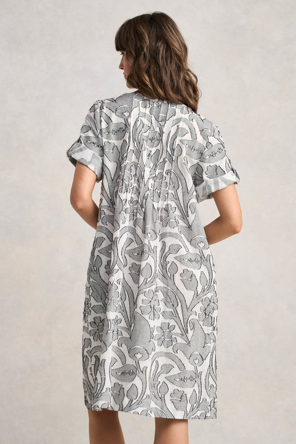 Cotton Pleat Front Dress - Paisley Jacquard