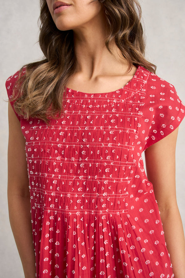 Cotton Shirred Dress - Poppy White Spot