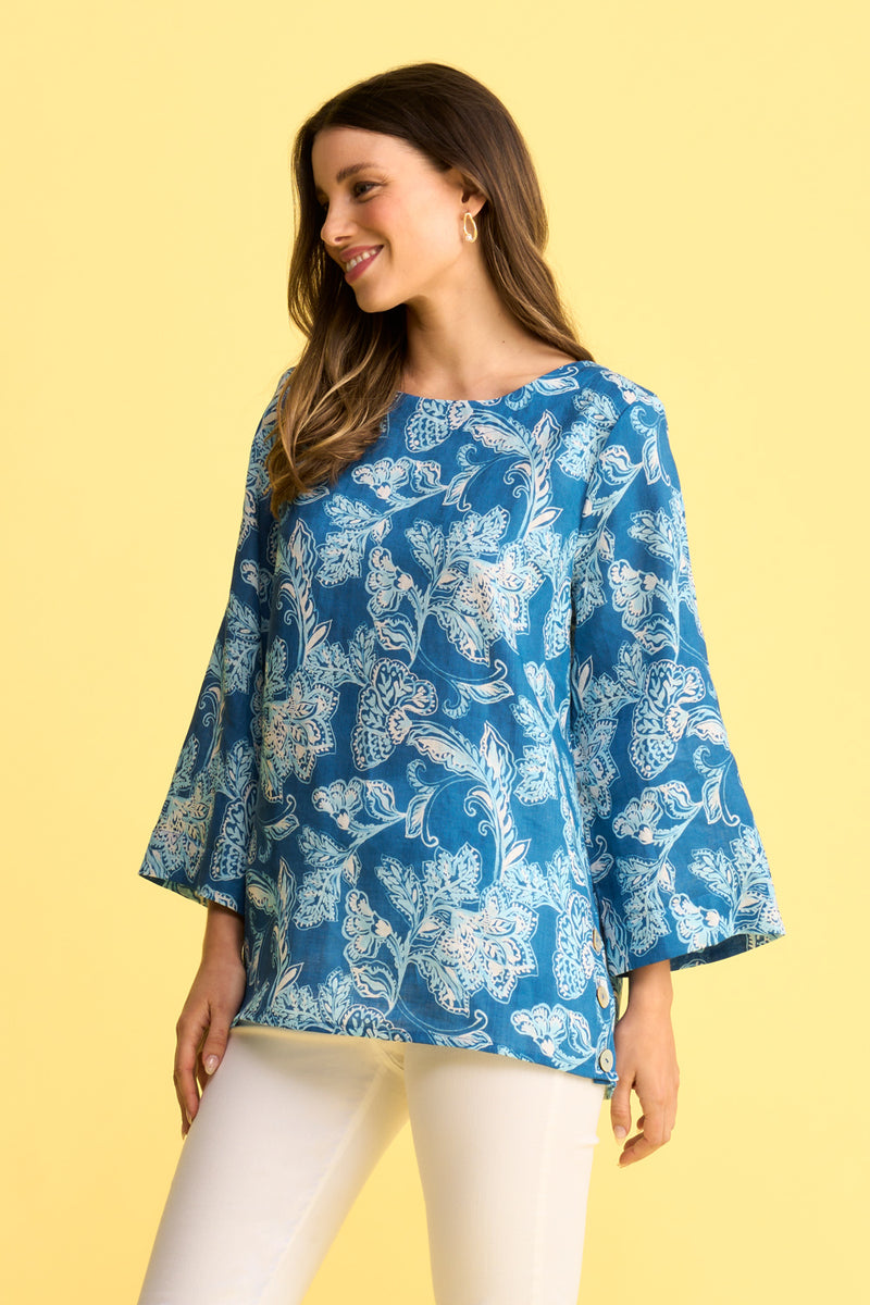 French Linen Button Detail Top – Blue Illusion