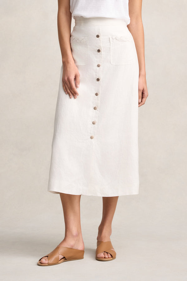 Linen Braid Detail Skirt - Egret