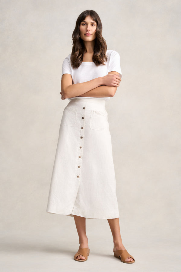 Linen Braid Detail Skirt - Egret
