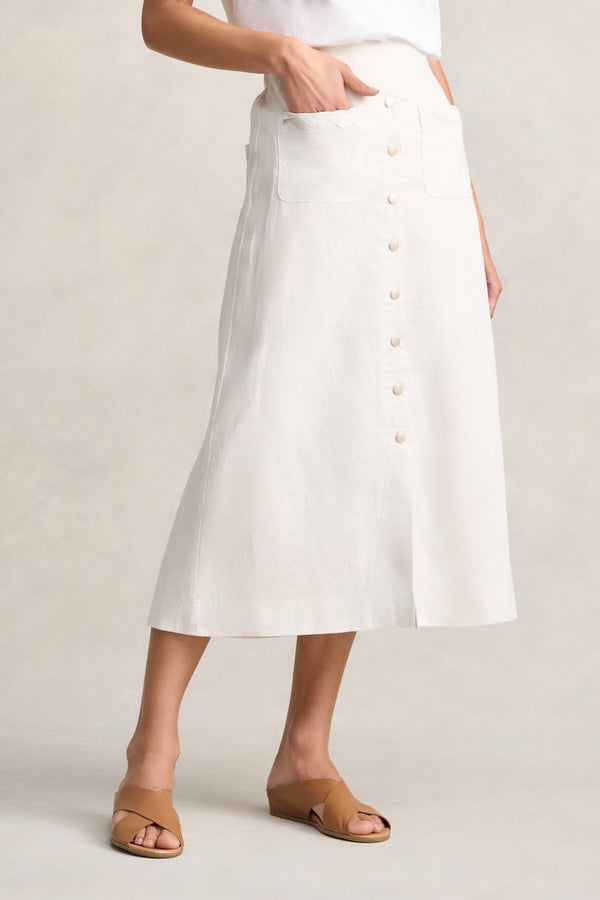 Linen Braid Detail Skirt - Egret