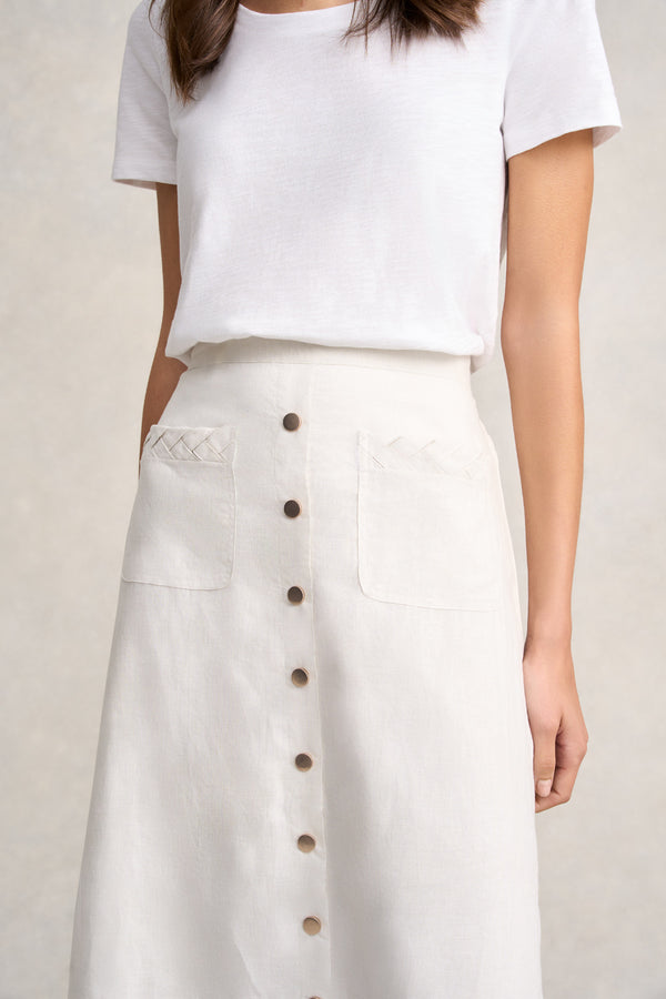 Linen Braid Detail Skirt - Egret
