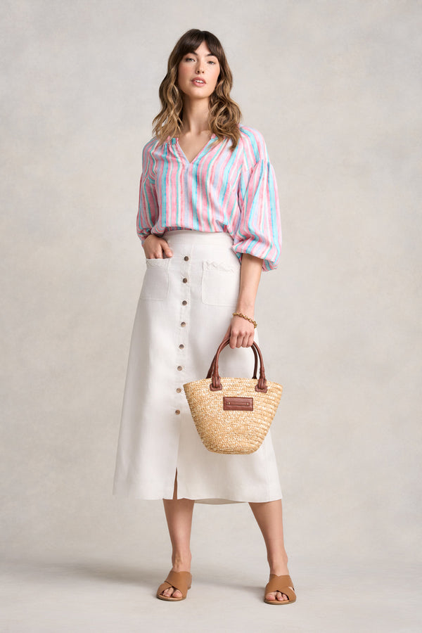 Linen Braid Detail Skirt - Egret