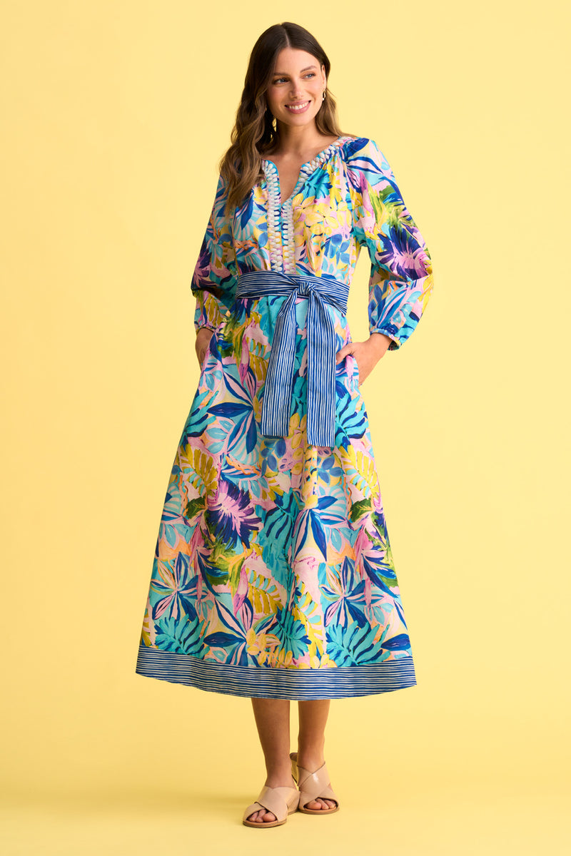 Printed Cotton Dress Blue Illusion
