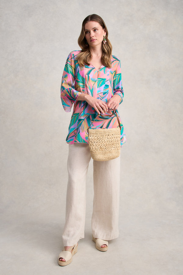 Top Stitch Kaftan - Multi Palm Print