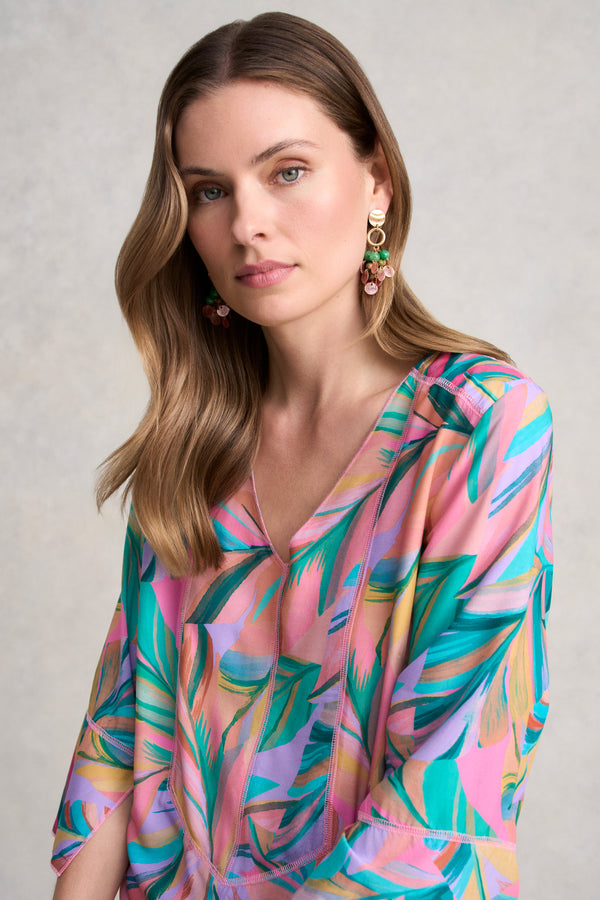 Top Stitch Kaftan - Multi Palm Print