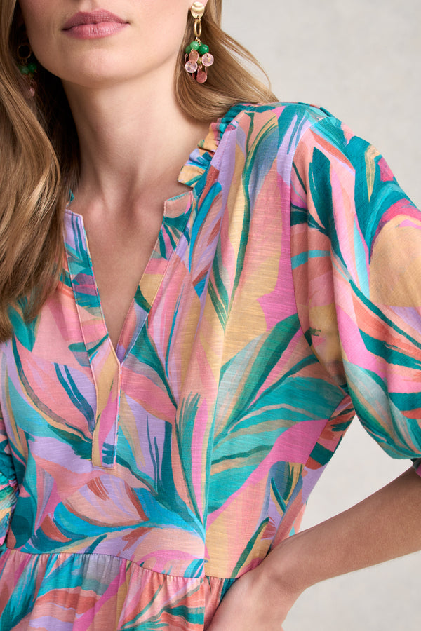 Jersey Tiered Dress - Multi Palm Print