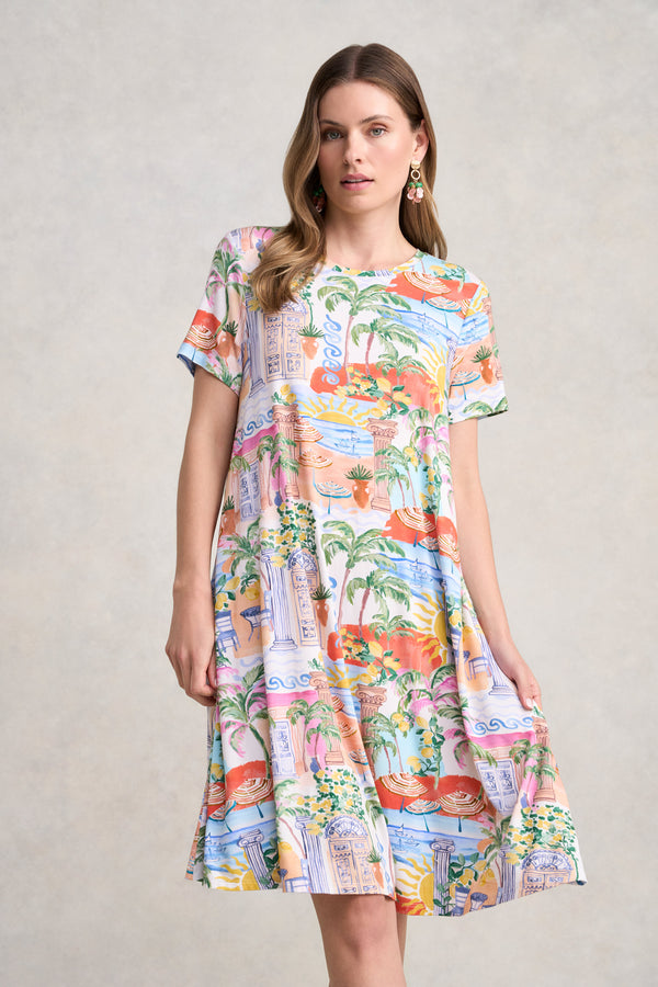 Midi Trapeze Jersey Dress - Resort Print