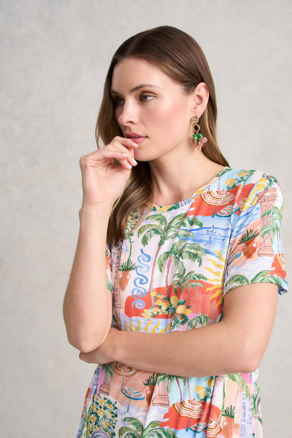 Midi Trapeze Jersey Dress - Resort Print