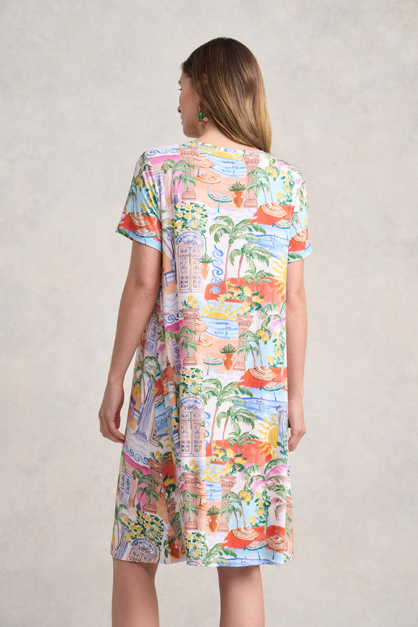 Midi Trapeze Jersey Dress - Resort Print