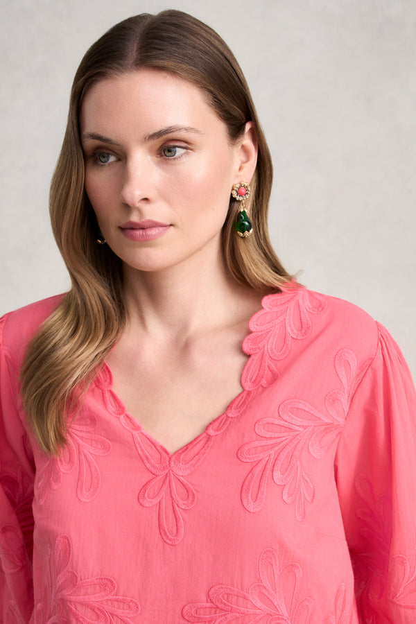 Embroidered Cotton Blouse - Camellia Rose