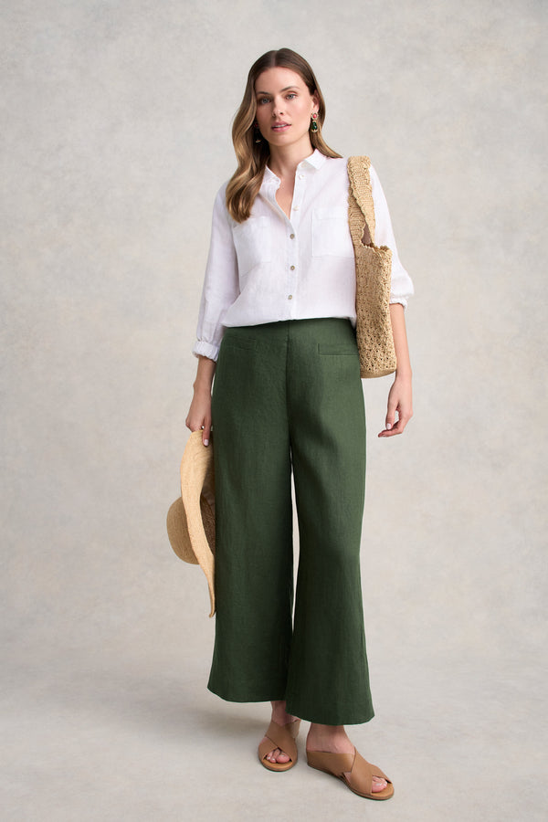 7/8th French Linen Pant - Dark Khaki