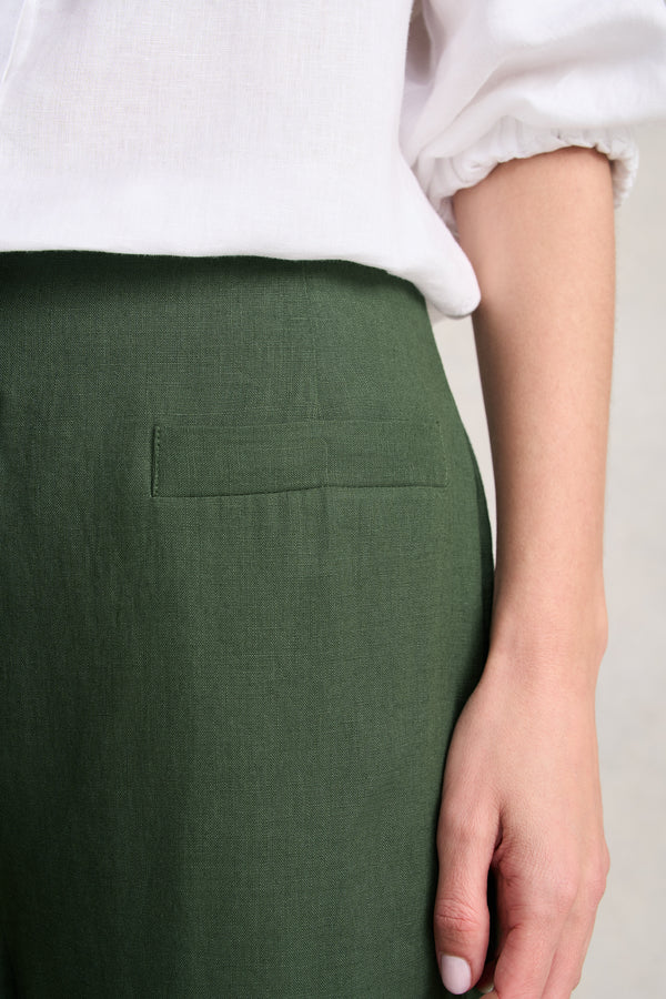 7/8th French Linen Pant - Dark Khaki