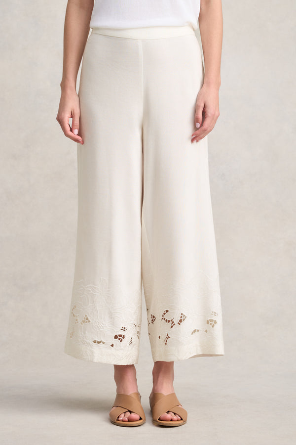7/8th Embroidered Pant - Warm White