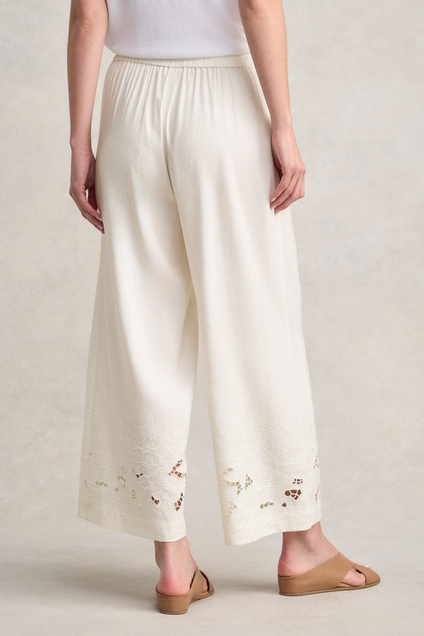 7/8th Embroidered Pant - Warm White