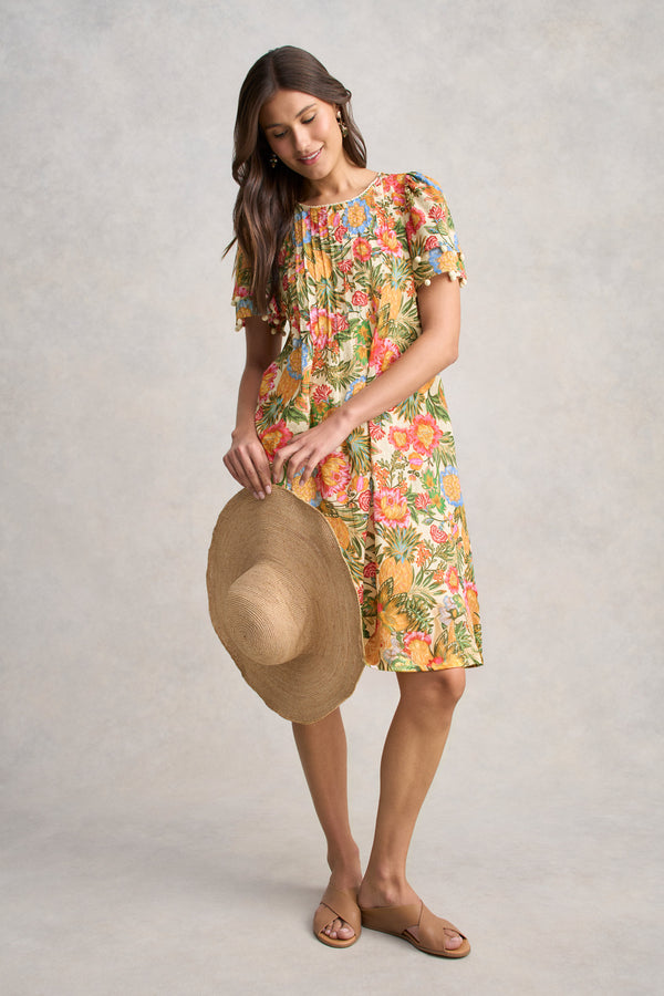 Clipped Cotton Dress - Tropical Print