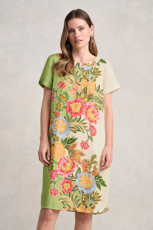 Printed French Linen Dress - Tropical Placement