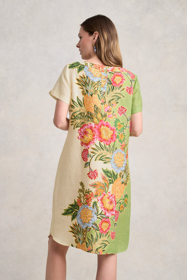 Printed French Linen Dress - Tropical Placement