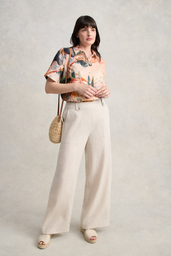 Scenic Print Linen Shirt - Coastal Scenic Print