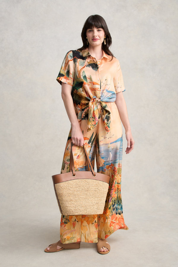 Scenic Print Silk Shirt - Coastal Scenic Print