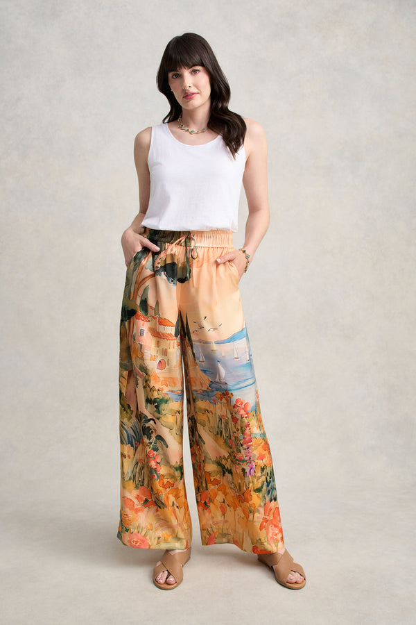 Scenic Print Silk Pant - Coastal Scenic Print