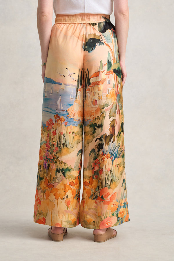 Scenic Print Silk Pant - Coastal Scenic Print