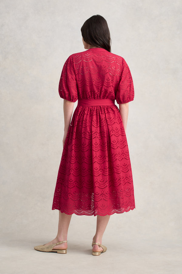 Cotton Broderie Dress - Brick Red