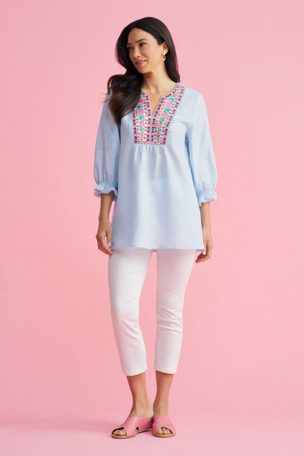 Embellished Tunic - Aqua Cross Dye