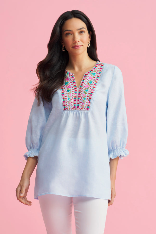 Embellished Tunic - Aqua Cross Dye