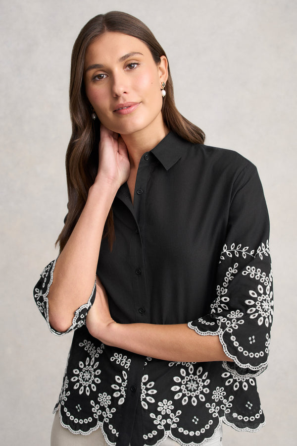 Cotton Broderie Shirt - Black