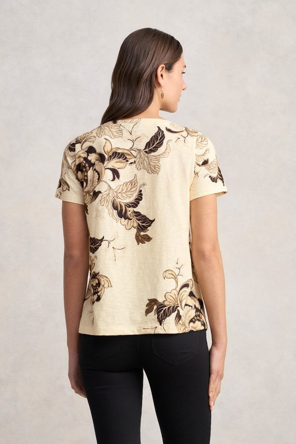 Organic Cotton Slub T-Shirt - Cream Foliage Print