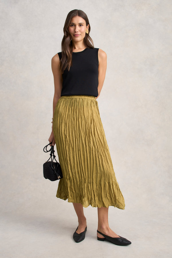 Crushed Midi Skirt - Bronze