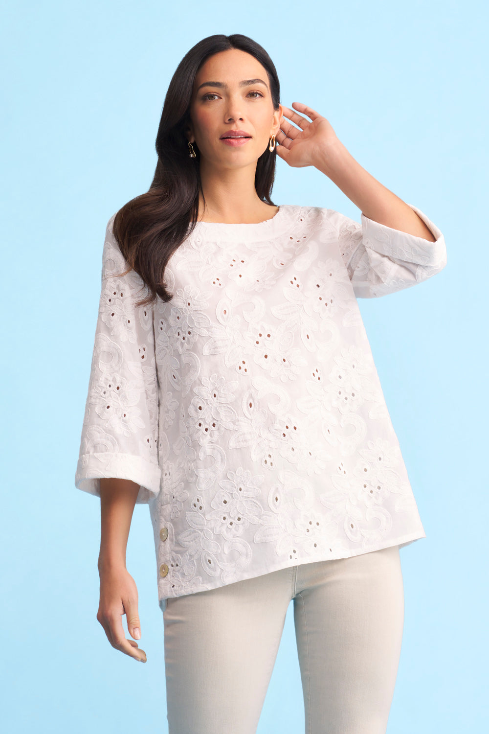 Broderie Side Button Top