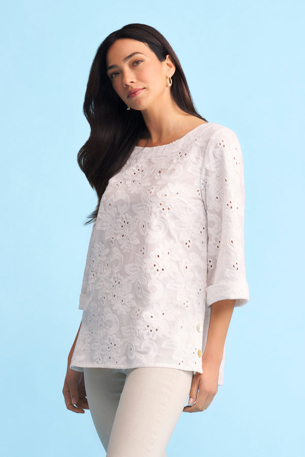 Broderie Side Button Top
