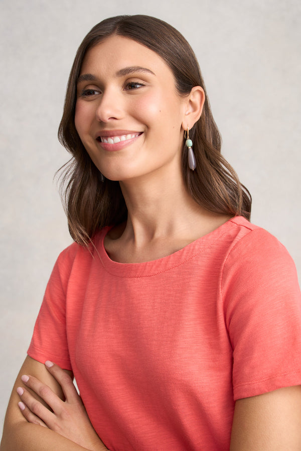 Boat Neck T-Shirt - Melon