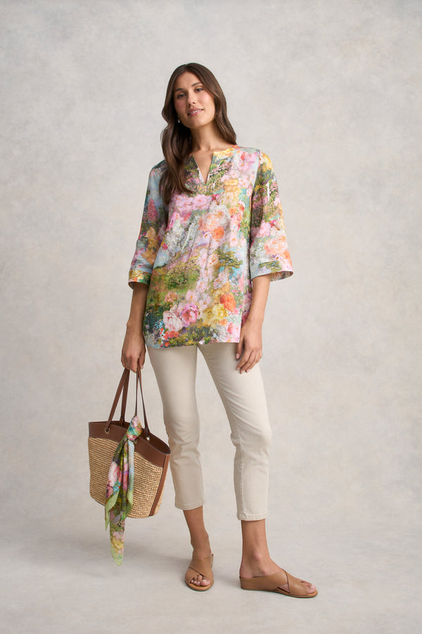 Printed Linen Tunic - Monet Print
