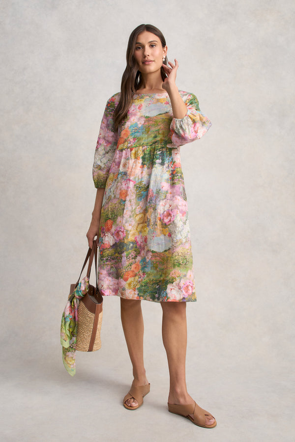 Printed Linen Dress - Monet Print