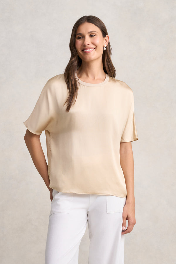 Short Sleeve Viscose Top - Champagne
