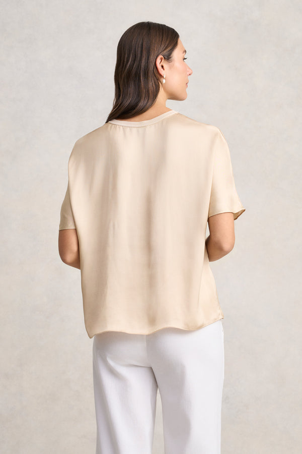 Short Sleeve Viscose Top - Champagne
