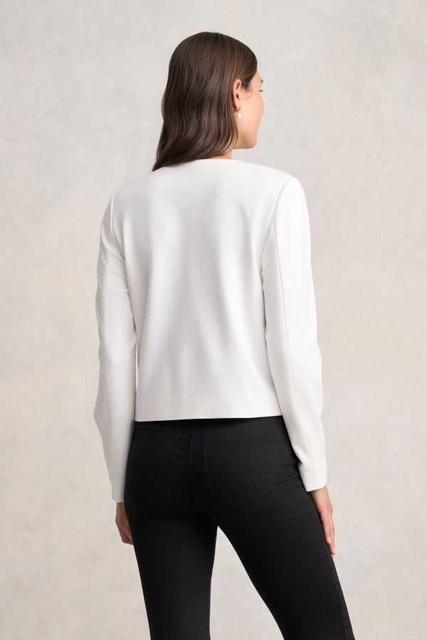 Collarless Ponte Jacket - Cream