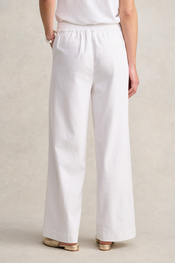 Full Length Waist Tab Linen Pant - White