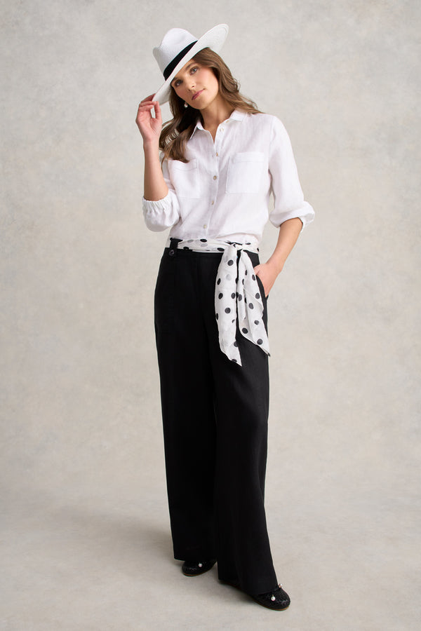 Full Length Waist Tab Linen Pant - Black